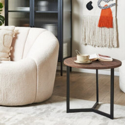 Wyld And Coco 50Cm Round Side Table Dark Wood Top Black Iron Legs Industrial Compact - thumbnail 2