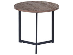 Wyld And Coco 50Cm Round Side Table Dark Wood Top Black Iron Legs Industrial Compact - thumbnail 1