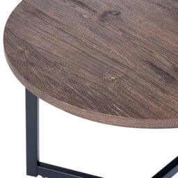 Wyld And Coco 50Cm Round Side Table Dark Wood Top Black Iron Legs Industrial Compact - thumbnail 3