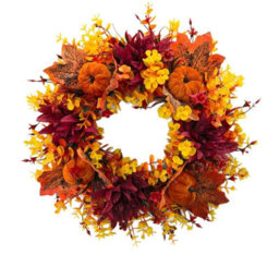 Amorly 45Cm Autumn Artificial Wreath Maple Leaves Pumpkin Flower Garland Fall Wreaths For Halloween Autumn Door Decoration - thumbnail 3