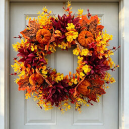 Amorly 45Cm Autumn Artificial Wreath Maple Leaves Pumpkin Flower Garland Fall Wreaths For Halloween Autumn Door Decoration - thumbnail 1