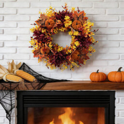 Amorly 45Cm Autumn Artificial Wreath Maple Leaves Pumpkin Flower Garland Fall Wreaths For Halloween Autumn Door Decoration - thumbnail 5