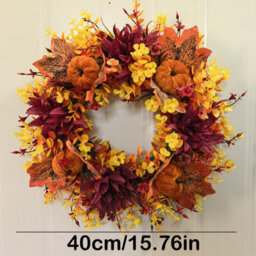 Amorly 45Cm Autumn Artificial Wreath Maple Leaves Pumpkin Flower Garland Fall Wreaths For Halloween Autumn Door Decoration - thumbnail 4