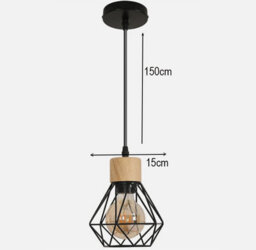 Pendant Light 1 Way Modern Industrial With Metal Cage & Wood Detail - thumbnail 2