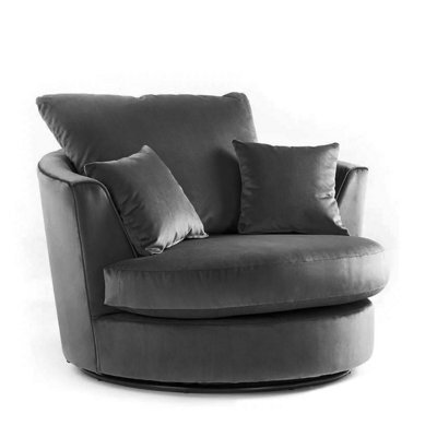 Plush Velvet Grey Swivel-Chair