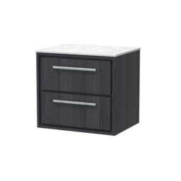 Hudson Reed Lille Wall Hung 2 Drawer Countertop Vanity Unit & Marble Worktop, Graphite Woodgrain, 610 X 460 mm - thumbnail 1