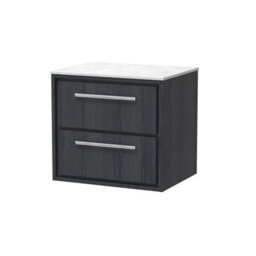 Hudson Reed Lille Wall Hung 2 Drawer Countertop Vanity Unit & Marble Worktop, Graphite Woodgrain, 610 X 460 mm - thumbnail 2