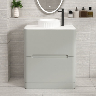 Royal Bathrooms Venice 700mm Dove Grey Freestanding Bathroom Countertop Vanity Unit 2 Drawer With Round Basin - image 1