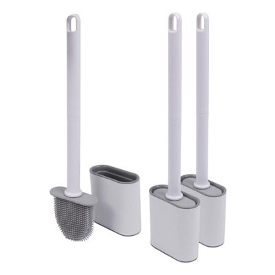 Harbour Housewares Wall-Mounted Toilet Brush & Holder - 3X White Slimline Space-Saving Detachable Silicone Bathroom Brush - image 1