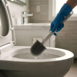 Harbour Housewares Wall-Mounted Toilet Brush & Holder - 3X White Slimline Space-Saving Detachable Silicone Bathroom Brush - thumbnail 2