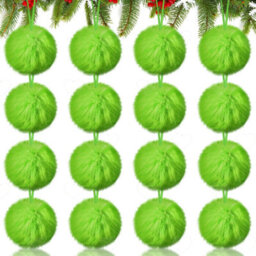 Amorly 12 Pcs Lime Green Furry Christmas Ball Ornaments, Soft Pom Pom Baubles, Festive Hanging Decorations For Your Christmas Tree - thumbnail 1