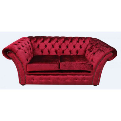 Chesterfield 2 Seater Modena Pillarbox Red Velvet Fabric Sofa Settee In Balmoral Style - image 1