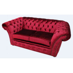 Chesterfield 2 Seater Modena Pillarbox Red Velvet Fabric Sofa Settee In Balmoral Style - thumbnail 3