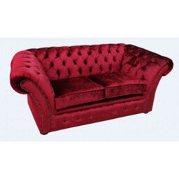 Chesterfield 2 Seater Modena Pillarbox Red Velvet Fabric Sofa Settee In Balmoral Style - thumbnail 2