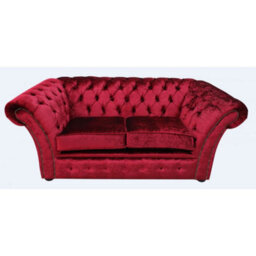 Chesterfield 2 Seater Modena Pillarbox Red Velvet Fabric Sofa Settee In Balmoral Style - thumbnail 1