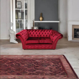 Chesterfield 2 Seater Modena Pillarbox Red Velvet Fabric Sofa Settee In Balmoral Style - thumbnail 4