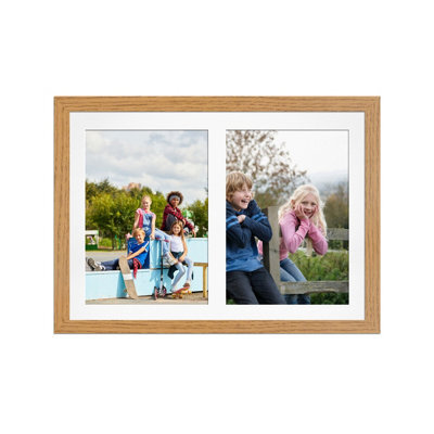 AK Frames 20X14 Oak Modern Multi Photo Frame With White Mount - Holds 2 Apertures (2X) A4 Photos - image 1