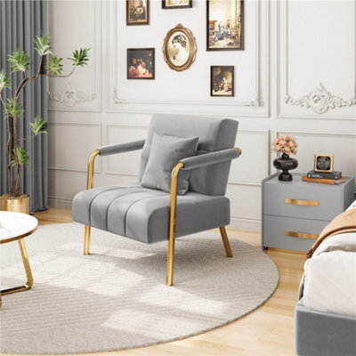 Yaheetech Light Grey Velvet Accent Armchair With Cozy Pillow And Gold Metal Frame - image 1