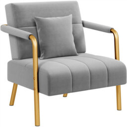 Yaheetech Light Grey Velvet Accent Armchair With Cozy Pillow And Gold Metal Frame - thumbnail 3