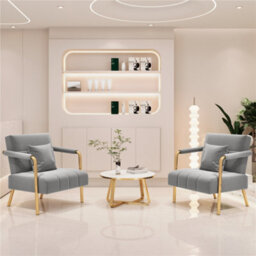 Yaheetech Light Grey Velvet Accent Armchair With Cozy Pillow And Gold Metal Frame - thumbnail 2