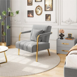 Yaheetech Light Grey Velvet Accent Armchair With Cozy Pillow And Gold Metal Frame - thumbnail 1