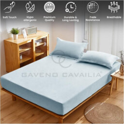 Gc Gaveno Cavailia Plain Dyed Fitted Bedsheet Double Sky Blue Super Soft & Comfy Non Iron Fitted Sheet - thumbnail 3