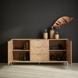 Sweeek - 160Cm Herringbone Sideboard With 3 Drawers Natural 160X40X75 Cm - Budapest - thumbnail 8
