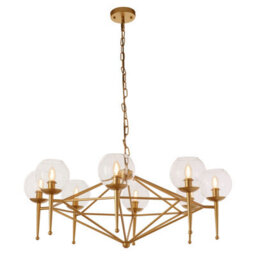 Orsina Gold 8 Arm Geo Pendant Lamp, Mid Century Modern Glass Globe Ceiling Light, Glamorous Geometric Frame Pendant - thumbnail 2