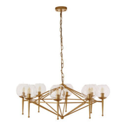 Orsina Gold 8 Arm Geo Pendant Lamp, Mid Century Modern Glass Globe Ceiling Light, Glamorous Geometric Frame Pendant - thumbnail 3