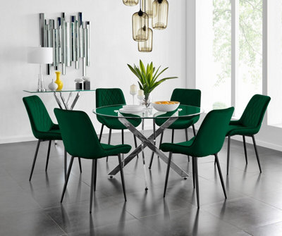 Furniturebox Uk Novara 120Cm Round Dining Table And 6 Green Pesaro Black Leg Chairs - image 1