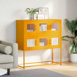 Berkfield Sideboard Mustard Yellow 100.5X39X107 Cm Cold-Rolled Steel - thumbnail 3