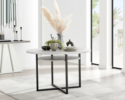 Furniturebox Adley Grey Concrete Effect And Black Metal Round Dining Table With Storage Shelf For Modern Industrial Minimalist Dining Room - image 1