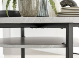 Furniturebox Adley Grey Concrete Effect And Black Metal Round Dining Table With Storage Shelf For Modern Industrial Minimalist Dining Room - thumbnail 3