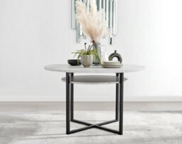 Furniturebox Adley Grey Concrete Effect And Black Metal Round Dining Table With Storage Shelf For Modern Industrial Minimalist Dining Room - thumbnail 6