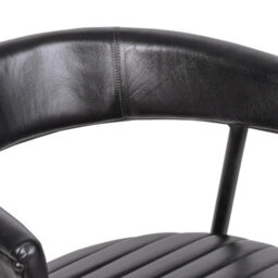 Genuine Black Leather Dining Chair With Black Metal Frame  Ribbed Seat And Curved Back With 47 Cm Seat Height - thumbnail 4
