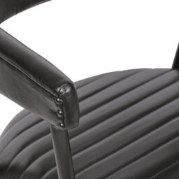 Genuine Black Leather Dining Chair With Black Metal Frame  Ribbed Seat And Curved Back With 47 Cm Seat Height - thumbnail 5