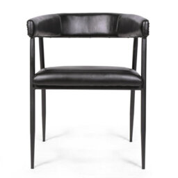 Genuine Black Leather Dining Chair With Black Metal Frame  Ribbed Seat And Curved Back With 47 Cm Seat Height - thumbnail 2