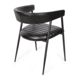 Genuine Black Leather Dining Chair With Black Metal Frame  Ribbed Seat And Curved Back With 47 Cm Seat Height - thumbnail 3