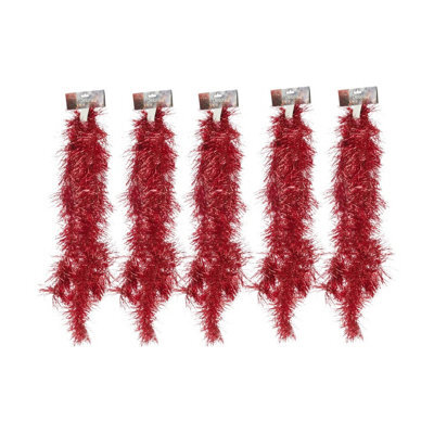 Urbn-Living Set Of 5 - Red Luxury Festive Christmas Tree Tinsel Decoration - image 1