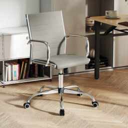 Gainoom Grey Office Chair Height Adjustable Conference Room Chair With Rocking Backrest & Armrests - thumbnail 3