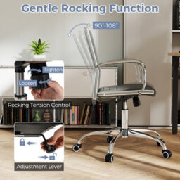 Gainoom Grey Office Chair Height Adjustable Conference Room Chair With Rocking Backrest & Armrests - thumbnail 7