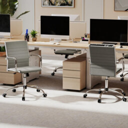 Gainoom Grey Office Chair Height Adjustable Conference Room Chair With Rocking Backrest & Armrests - thumbnail 4