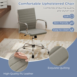 Gainoom Grey Office Chair Height Adjustable Conference Room Chair With Rocking Backrest & Armrests - thumbnail 9