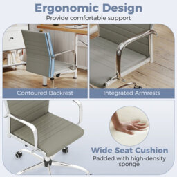 Gainoom Grey Office Chair Height Adjustable Conference Room Chair With Rocking Backrest & Armrests - thumbnail 8