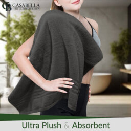 Casabella Towels 3 Pack Bath Sheets Large Bath Towel 80X140 Cm 100% Zero-Twist Cotton Highly Absorbent Towels Grey - thumbnail 9
