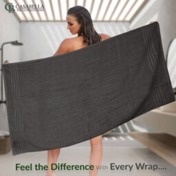 Casabella Towels 3 Pack Bath Sheets Large Bath Towel 80X140 Cm 100% Zero-Twist Cotton Highly Absorbent Towels Grey - thumbnail 5