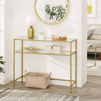 Songmics Console Table, Tempered Glass Table, Modern Sofa Or Entryway Table, Metal Frame, 2 Shelves, Adjustable Feet - image 1
