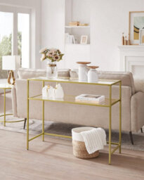 Songmics Console Table, Tempered Glass Table, Modern Sofa Or Entryway Table, Metal Frame, 2 Shelves, Adjustable Feet - thumbnail 8