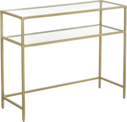 Songmics Console Table, Tempered Glass Table, Modern Sofa Or Entryway Table, Metal Frame, 2 Shelves, Adjustable Feet - thumbnail 3