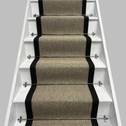 RainbowHome Herringbone Java Beige Stair Runner With 100% Cotton Black Border Sample